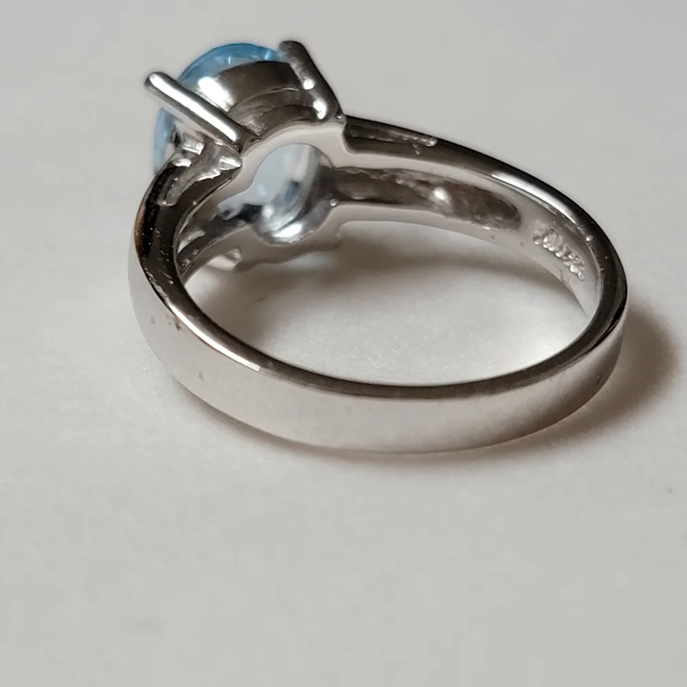 Sterling Silver Blue Topaz Solitaire Ring Signed ATI 925 China